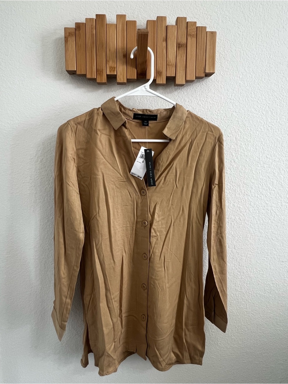 Joan Vass Tan Button-Front Collared Blouse